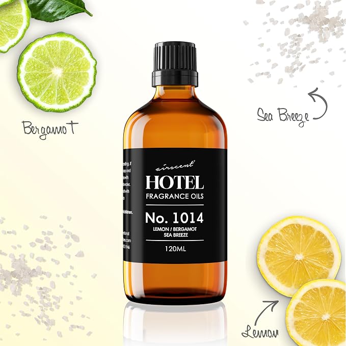 AirScent Hotel Diffuser Oil No. 1014 - Iconic 5-Star Hotel Blend - 10 mL | Lemon Bergamot Sea Breeze - Coastal Hotel Scent - Fragrance Oil for Ultrasonic and Waterless Diffusers and Crafting