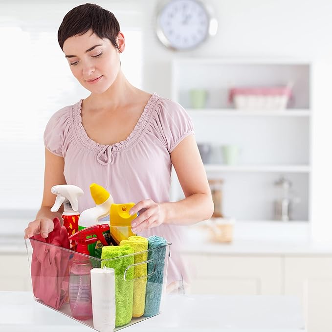 Clear Plastic Storage Bins, Perfect for Kitchen Organization or Pantry Organization and Storage, Laundry Room, Fridge, Freezer Organizer Plastic Storage Containers for Organizing, Cabinet Organizers