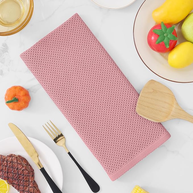 Homaxy 100% Cotton Waffle Weave Kitchen Dish Towels 12-Pack, Dried Rose | 13 x 28 Inches, Ultra Soft Absorbent Dish Towels, Quick Drying Cleaning Towels