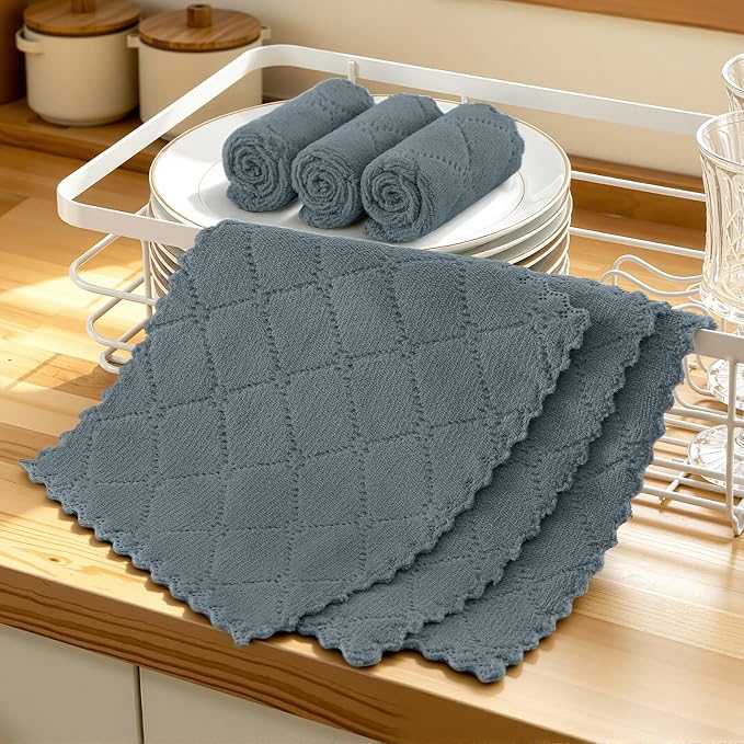 Homaxy Super Soft 18 Pack Coral Velvet Dish Cloths, 7" x 9", Dark Grey | Ultra-Absorbent Dishcloths, No Lint, Nonstick Oil, Fast Drying, Microfiber Cleaning Cloth