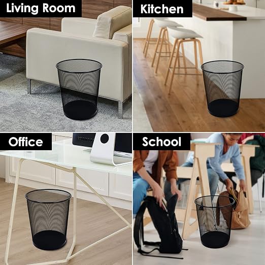 20 Pack Black Mesh Trash Cans, 6 Gal Mesh Office Trash Can, Round Open Metal Wire Wastebaskets, Waste Basket Trash Can for Near Desk,Recycling Garbage Container Bin for Office,Home,School