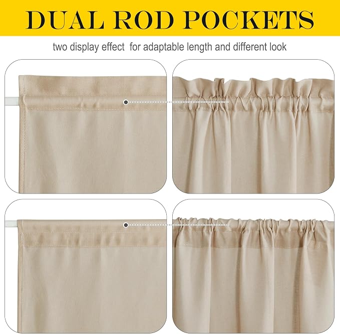 NICETOWN Glass Door Curtain Panel for French Door with Tieback | Elegant Light Flitering Linen Curtains 40 inches Long for Bedroom Privacy Front Back Shade, 1 Panel, 52 inches Wide, Angora