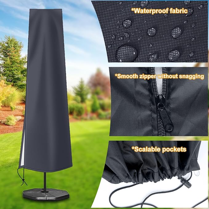 OKPOW Patio Umbrella Cover Waterproof: Fit 9ft to 12ft Outdoor Umbrellas | 420D Oxford with Long Zipper, Protect Umbrella from Sun, Rain, Snow & Dust, Helping Extend Outdoor Umbrella's Life