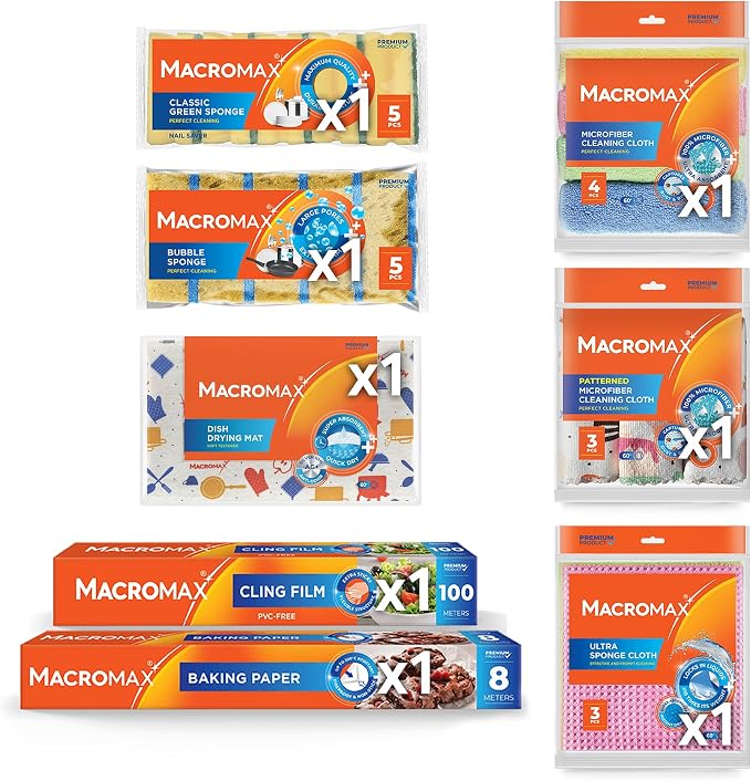 Kitchen Cleaning Kit with Dish Rack Sponges Cloths Cling Film Baking Paper Household Supplies Set