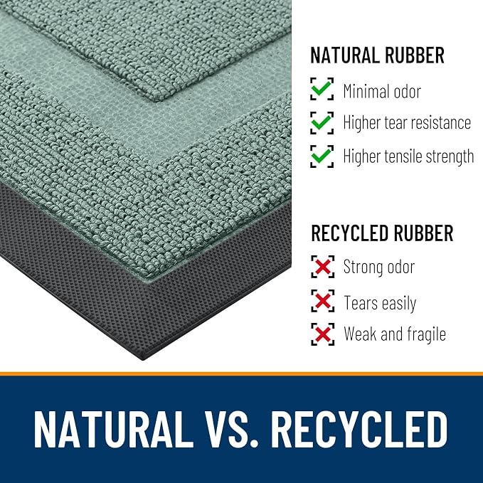 OLANLY Half Circle Front Door Mat Outside 29.5x17 All-Season Rubber Doormat | Grayish Green, Absorbent, Heavy-Duty, Stain and Fade Resistant, Non-Slip Backing, Low-Profile Indoor Outdoor Entryway Mat
