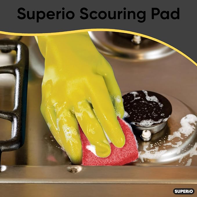 Scouring Pad Non-Scratching Scrubber Non-Scratch Cleaning Scrub Pads Heavy Duty Scouring Pad Reusable Kitchen Scrubbing Pad Pack of 30 Red, by Superio