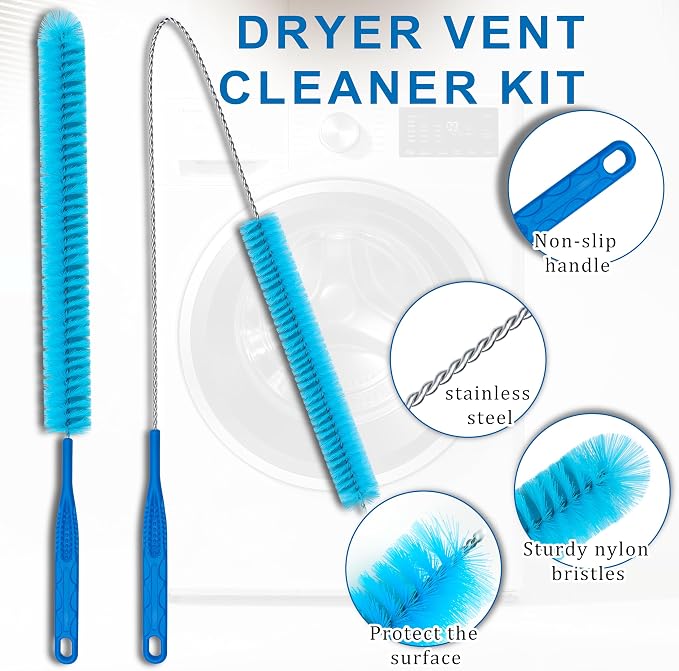 Dryer Vent Cleaner Kit,5 Piece Universal Vent Cleaner with Vacuum Attachment,Dryer Lint Brush, and Hose for Clothes Dryer-Lint Trap Cleaning Tool for Combo Washer Dryer Cleaning Kit