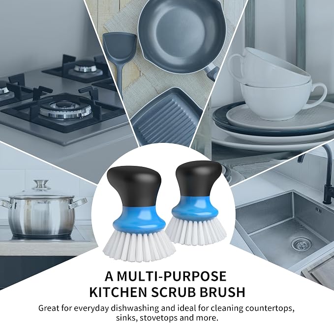 MR.SIGA Dish Scrub Brush, Palm Brush Dish Scrubber, Blue, Pack of 2 | Kitchen Brushes for dishes, pans, pots, sink cleaning, palm scrubber, palm scrub brush, dish scrubber