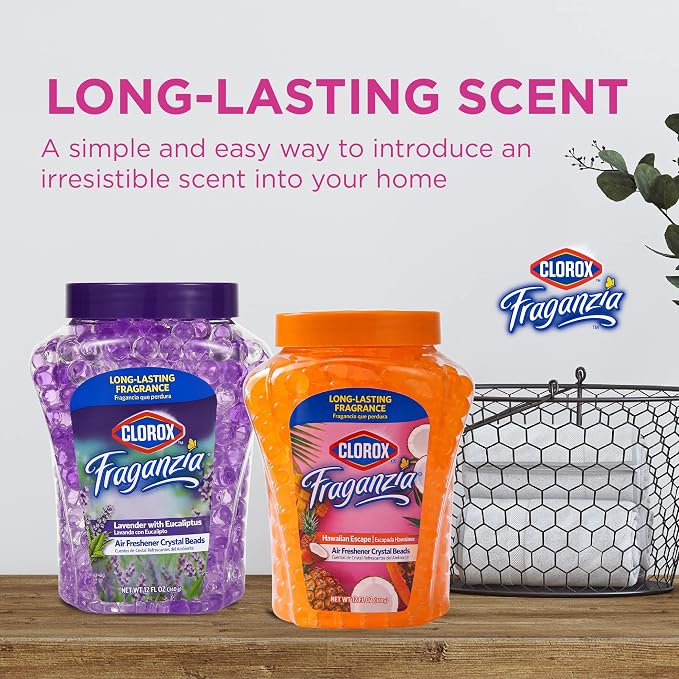 Clorox Fraganzia Crystal Beads Air Freshener, Island Escape, 12 Oz, 12-Pk | Gel bead formula, long-lasting scent, no spray or mess, home car and office use