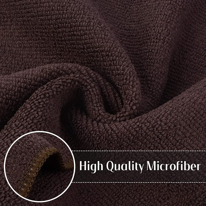Microfiber Dish Cloth Kitchen Cleaning Cloth 12x12In 12 Pack Brown | Absorbent, No Streak, Dish Rags, Lens, Cloths