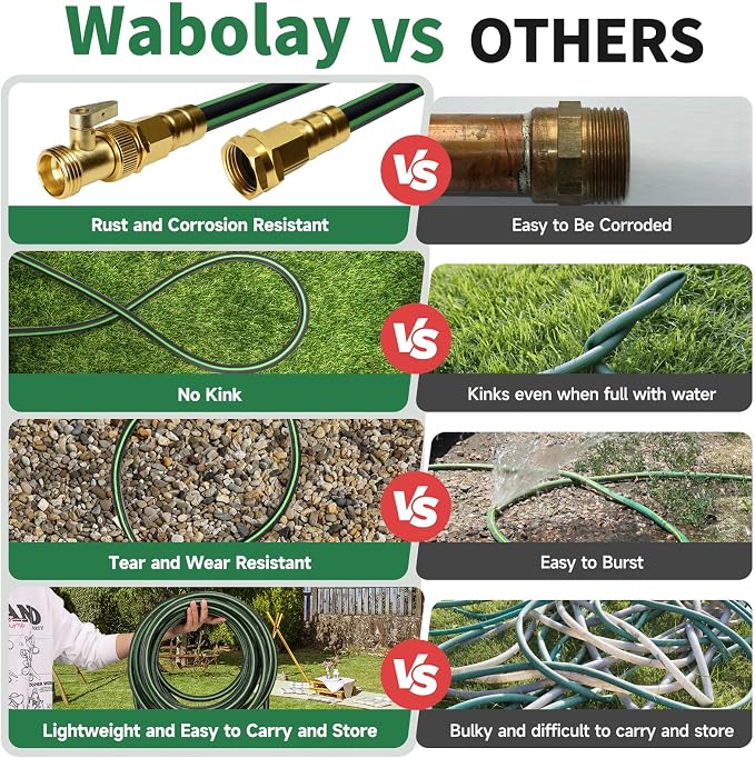 Garden Hose 25 ft Non-expandable Water Hose Flexible Durable 5 Layers TPV No Kink Lightweight Hybrid Hoses Heavy Duty with 3/4’’ Fittings-10 Way Nozzle Collapsible Outdoor Pipe for Yard Lawn