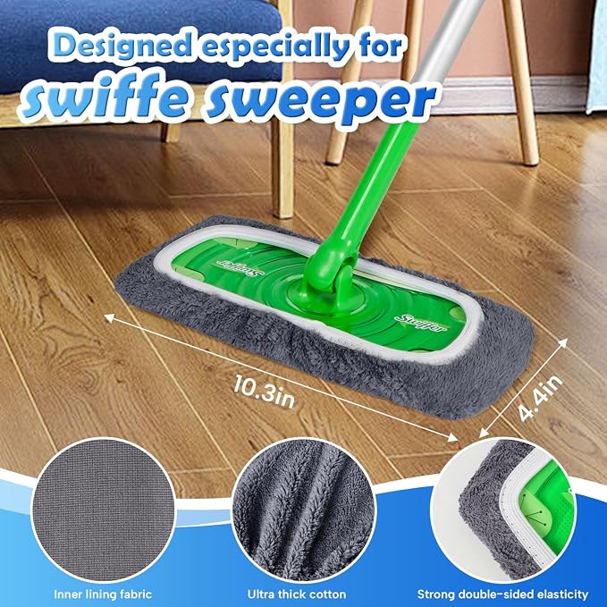 AmaVins 8 Pack Reusable Microfiber Mop Pads for Swiffer Sweeper Mop, Washable Dry & Wet Floor Cleaning Cloths for Hardwood Tile Laminate Floors, Eco-Friendly Replacement Pads (Mop Not Included)