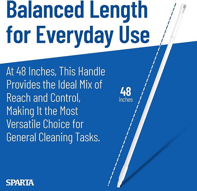 SPARTA 48" Fiberglass Replacement Handle with 3/4" Acme Thread Tip, Polyester Veil Reinforced, Hanging Cap, Commercial Cleaning, White (Pack of 12)