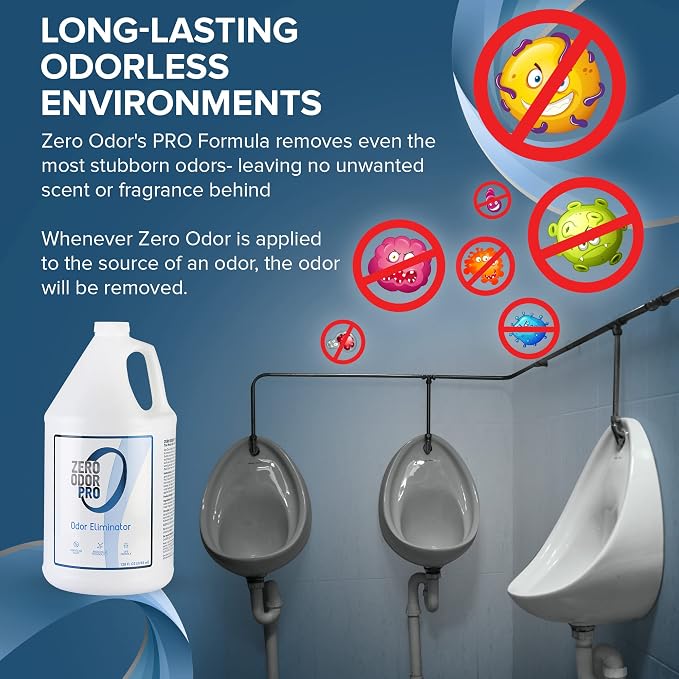 Zero Odor Pro Commercial Odor Eliminator Refill, Room Deodorizer, 128 oz | Unscented Air Freshener & Deodorizer for Offices, Restrooms, Trash Rooms & Dumpsters, Sprayer not included & Leaves no Scent
