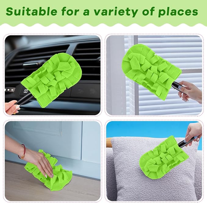 Zubebe 6 Pcs Reusable Duster Refills Fleece,Olive Green | Soft Polyester Fiber Flat Duster Refill Multi Surface Washable Cleaning Pad Tools for Home, Blinds, Car, Pet, Furniture, Fans