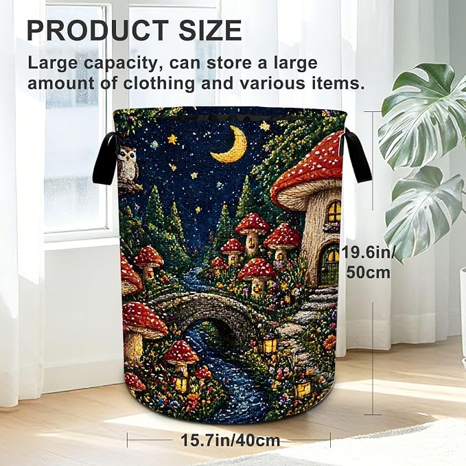 Mushroom Laundry Basket Foldable Oxford Laundry Hamper With Handle For Room Bathroom Bedroom