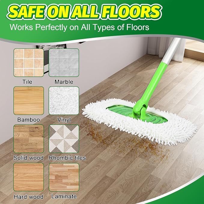 Reusable Dry Sweeping Cloths Compatible with Swiffer Sweeper Mop | 6 Pack Microfiber Chenille Mop Pads for Dry & Wet Use, Washable Wet Mopping Refill for Mopping Floors (Mop is not Included)