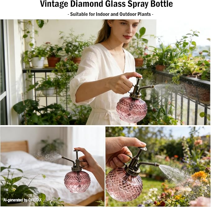 OFFIDIX Plant Mister Spray Bottle, Glass Gradient Decorative Misters 10 oz | Brown Transparent Fine Mist Bottle, 300ML Vintage Small Watering Can with Plastic Pump for Indoor Plants, Garden, Cleaning