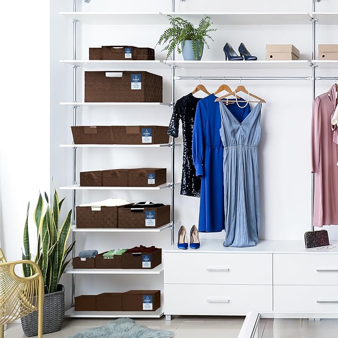 Sorbus Baskets for Organizing, Woven Storage Set (3 Piece Set, Chocolate) | Carry handles, mesh construction and metal frame support fabric bins for linen closets, shelves and home decor.
