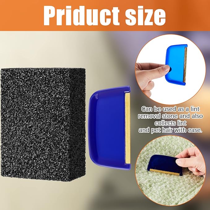 Patelai 3 Pcs Sweater Pill Remover Defuzzer, Lint Fuzz Stone, Black | Pumice Block Removes Pilling from Knitwear Wool Cashmere, Includes Storage Case, 3.9 X 2.8 X 1.6 in