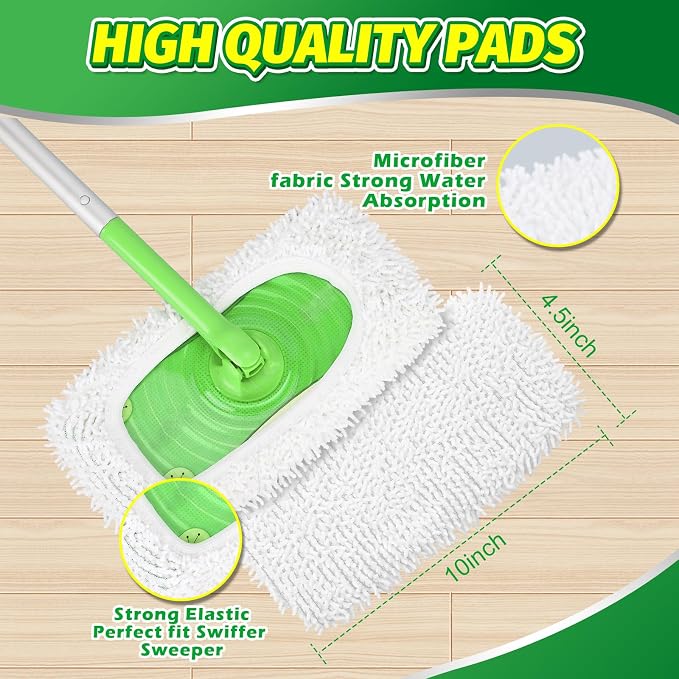 Reusable Dry Sweeping Cloths Compatible with Swiffer Sweeper Mop | 6 Pack Microfiber Chenille Mop Pads for Dry & Wet Use, Washable Wet Mopping Refill for Mopping Floors (Mop is not Included)