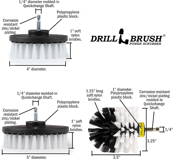 Drill Brush Ultimate Car Wash Kit - Wheel Brush - Car Carpet - Spin Brush | Cleaning Supplies - Truck Accessories - Motorcycle Accessories - Car Mats - Interior Leather, Vinyl, Upholstery, Fabric