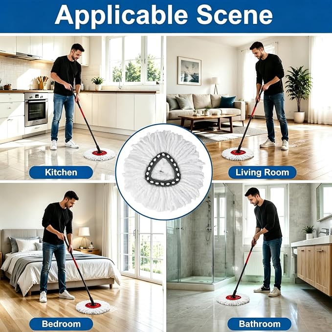 3 Pack Spin Mop Replacement Heads,100% Microfiber Mop Head,Deep Cleaning | Mop Heads Replacements Compatible with Cedar,360°Mop Replace Head for Floor Cleaning,Machine Washable & No Shedding