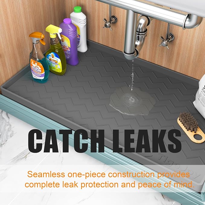 TigeJoy Under Sink Mats for Kitchen Waterproof 25" x 22", Cabinet Liner | Leak-Proof Silicone Mat Sink Protector, Kitchen Essentials Organizer and Storage,Boot or Shoe Tray, Pet Feeding Mat