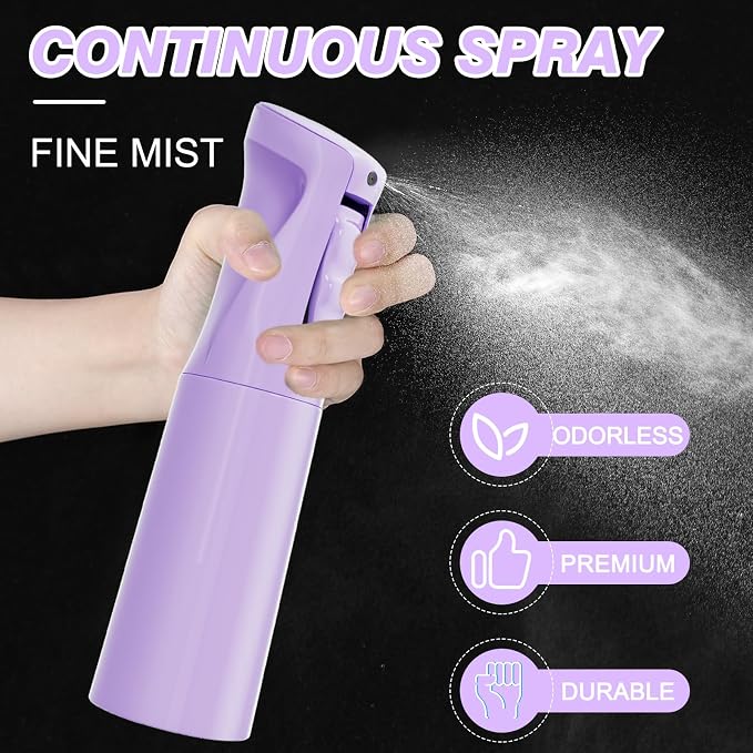 IMPORX Continuous Spray Bottle for Hair 2 Pack (10.1oz/300ml) Purple | Empty Plastic Ultra Fine Mist Misting Water Mister Spray Bottles for Cleaning Hairstyling Barber Curly Hair Garden Plants