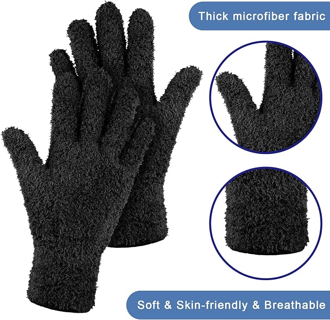 Patelai 3 Pairs Microfiber Dusting Gloves for Plants Leaf, Medium | Black,Plant Cleaning Gloves, Reusable Washable Gloves,House Furniture Blinds Dusting