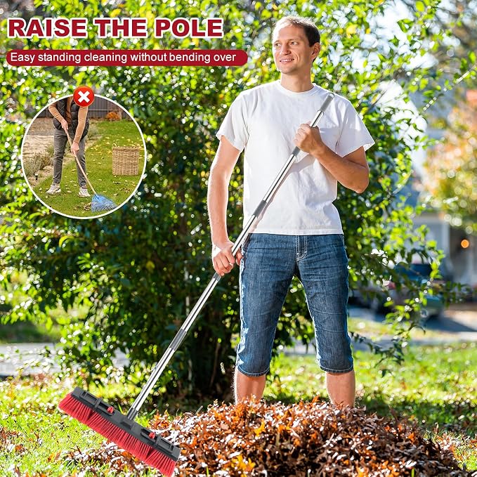 Broom for Outdoor & Commercial-Grade Heavy-Duty Push Broom | 70 IN Adjustable Long Handle Ideal for Industrial Use Heavy Duty Durable for Garage Driveway and Sidewalk Cleaning