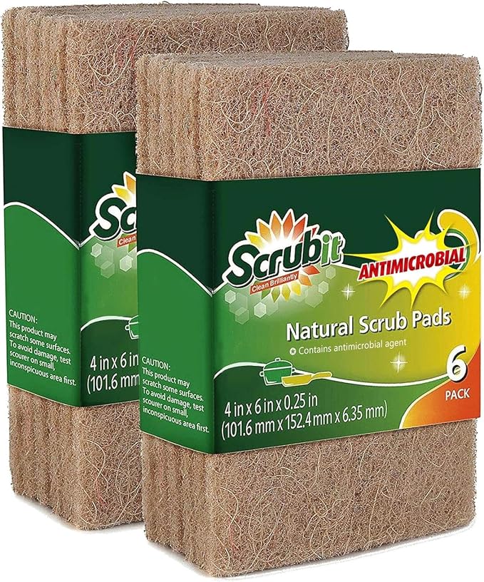 SCRUBIT Natural Scouring Pads (12 Pack) - Eco Friendly Scrubbing Pads for Kitchen Cleaning, Dishes, and Pots - Non-Scratch Kitchen Scrubbers - 100% Natural Sisal Fibers (12 Pack)