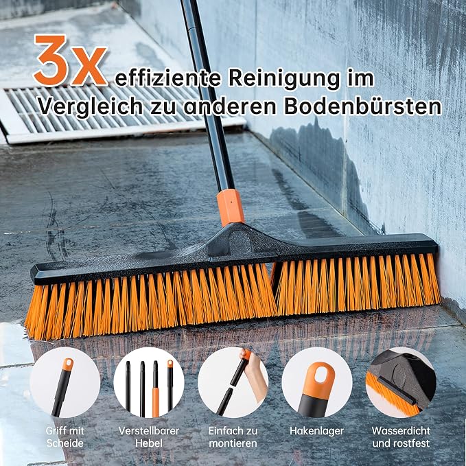 CLEANHOME 24”Push Broom Brush for Floor Cleaning 2 Set,Indoor&Outdoor Broom (Pack of 2)