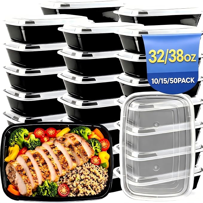 32oz 10 Pack Meal Prep Containers, BPA-Free Microwave Freezer Dishwasher Safe To Go Food Containers, Disposable Food Storage Containers with Lids, Leakproof Food Prep Containers with Lids