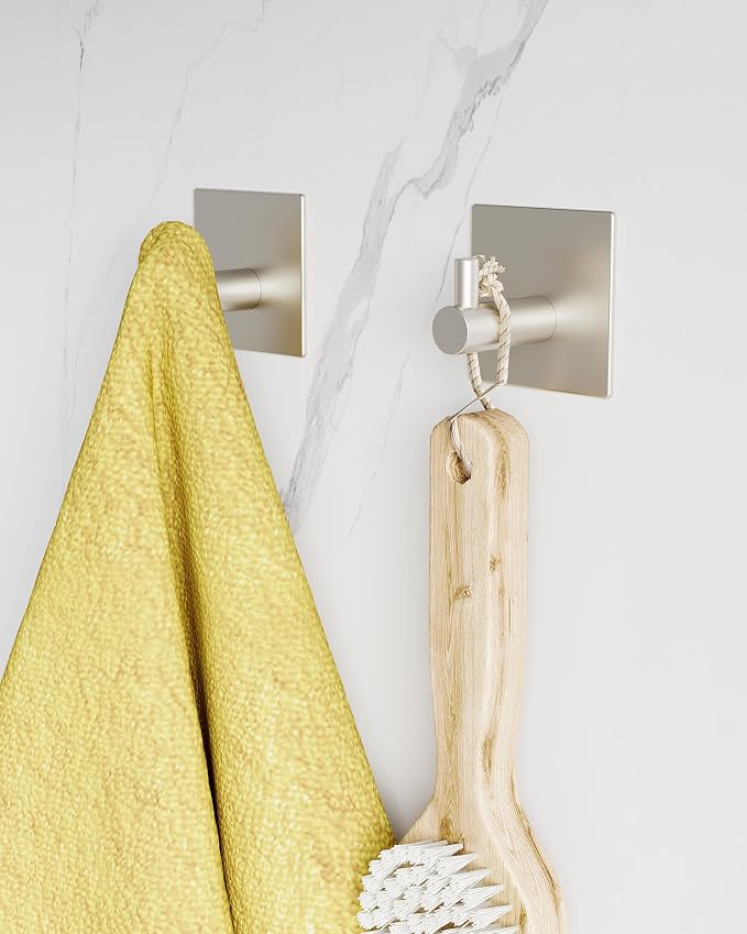 Paper Towel Holder Under Cabinet with 2Hooks Self Adhesive Silver | Brushed Nickel 304 Stainless Steel Post Pivoting Design, Wall Mount for Kitchen Waterproof & Rustproof, Square Base