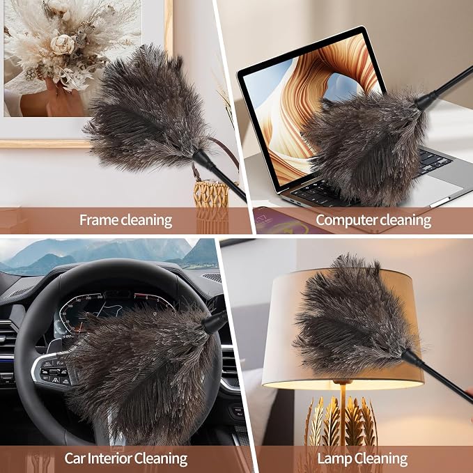 Ostrich Feather Duster-14.9 Inch Mini Natural Feathers Dusters with Plastic Handle Reusable Handheld for Cleaning Supplies Home Car Office(4pcs)