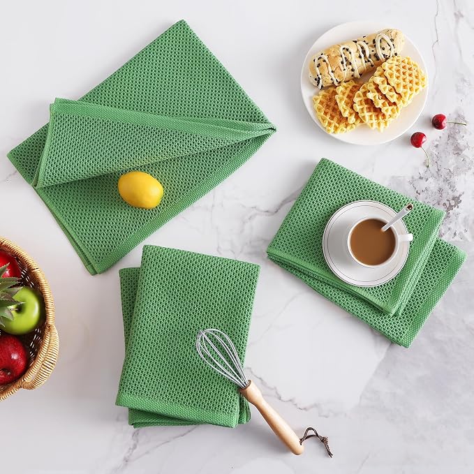 Homaxy 100% Cotton Oversized Waffle Weave Kitchen Towels 4-Pack | Grass Green, 20 x 28 Inches, Ultra Soft Absorbent Dish Towels, Quick Drying Large Cleaning Towels