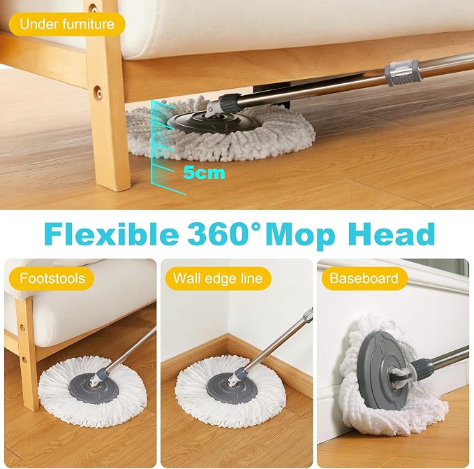 JOYMOOP Spin Mop and Bucket with Wash and Wringer Set, 360° Mop Head & Telescopic Handle, 6 Reusable Microfiber Pads, Wet and Dry Use, Hands-Free Cleaning for Hardwood, Tile, Laminate Floors & Walls