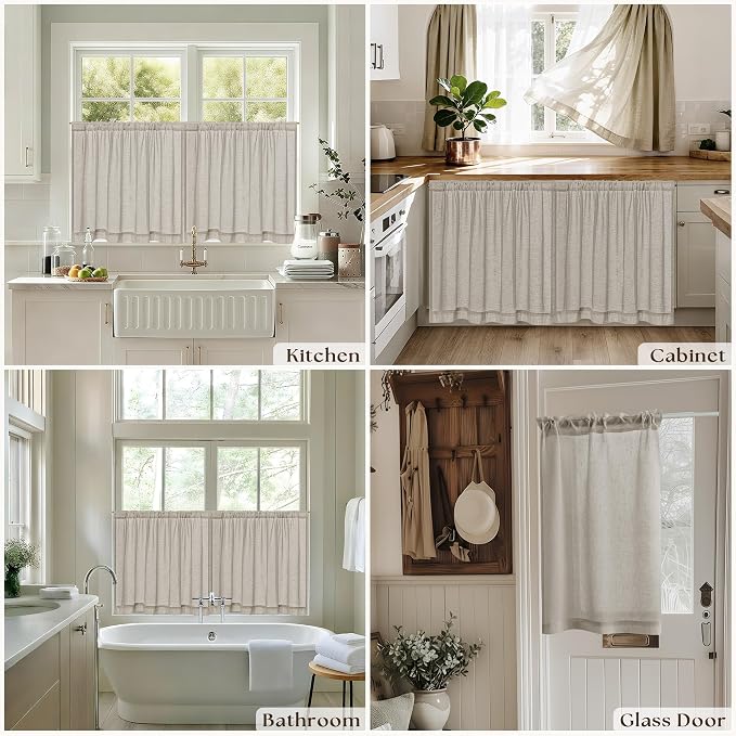 Small Window Curtains for Kitchen 30 Inches Long 2 Panels Semi Sheer | Light Filtering, Boho, RV Camper Curtain, Rod Pocket Drapes, for Living Room, Half Windows, Burlywood Birch, W25XL30 Inches
