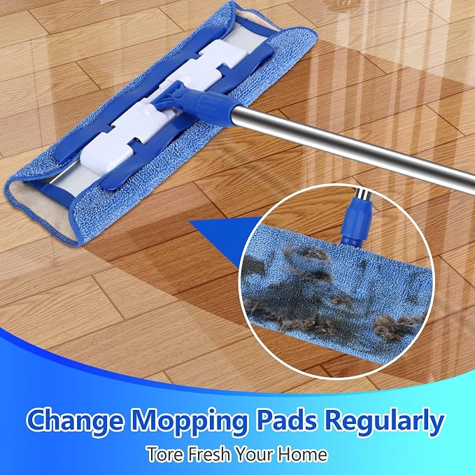 Microfiber Cleaning Cloth Compatible with MR SIGA Microfiber Mop | Professional Reusable Flat Mop Refills, Washable Mop Pads Replacement for Hardwood Cleaning, Dual-Sided Wet/Dry Use (4 Pack)