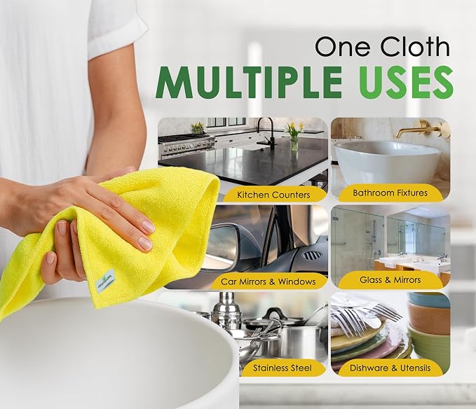 Microfiber Cleaning Cloths 16"x16" - Ultra Absorbent Cleaning Rags for Housekeeping - Reusable Microfiber Towels in Yellow and Green - Detailing Supplies for Kitchen Car Windows 5 Pack