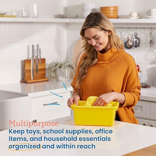 ECR4Kids Scoop Front Storage Bin, Multipurpose Organization, Assorted, 5-Piece | Durable plastic, GREENGUARD Gold Certified, 1.2 gallon capacity, lightweight & nestable, built-in handle, classroom/home use