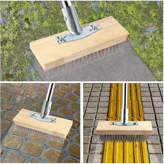 Heavy Duty Broom Patio Scrubber Moss Algae Plant Stain Remover | Deck Scrub Brush Long Handle Outside Moss Remover Outdoor Scrubbing Tool Garage Cleaner for Patio Deck Garden Shower Wall
