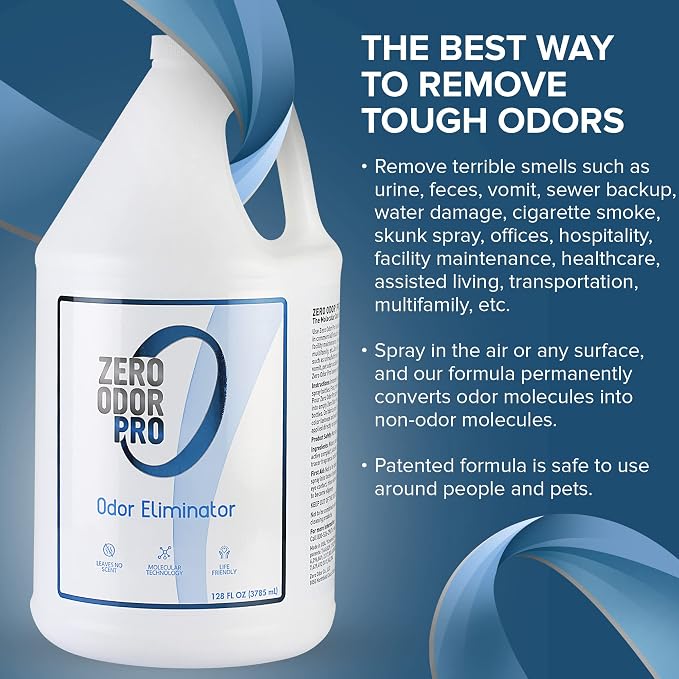 Zero Odor Pro Commercial Odor Eliminator Refill, Room Deodorizer, 128 oz | Unscented Air Freshener & Deodorizer for Offices, Restrooms, Trash Rooms & Dumpsters, Sprayer not included & Leaves no Scent