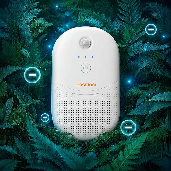 Meowant Cat Litter Odor Deodorizer,Sensor Monitor Negative Ion Air Purifier | 4 Auto Modes Pet Odor Eliminator, Rechargeable Wireless Quiet Odor Remover with Odor Deodorant Gel for Multi-Pet Home 1PCS