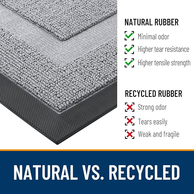 OLANLY Half Circle Front Door Mat Outside 47x23 All-Season Rubber Doormat | Silver Gray, Absorbent, Heavy-Duty, Stain and Fade Resistant, Non-Slip Backing, Low-Profile Indoor Outdoor Entryway Mat