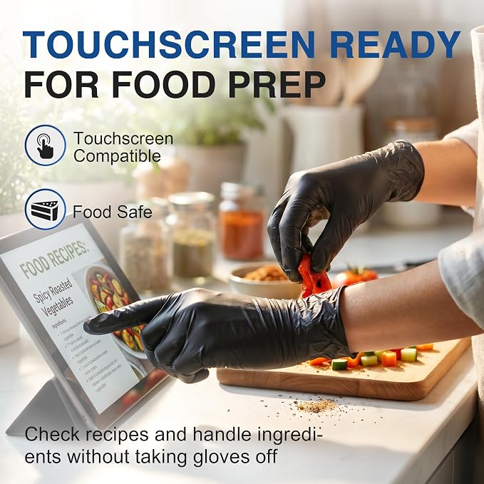 Schneider Black Nitrile Gloves, Gloves Disposable Latex Free, Powder Free | 3-Mil, Medical Exam Glove, Food Safe Gloves, Cooking Gloves, Cleaning Gloves