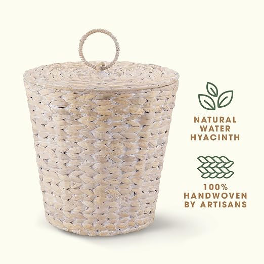84ECO 3 Gallons White Wicker Trash Can with Lid and Liner