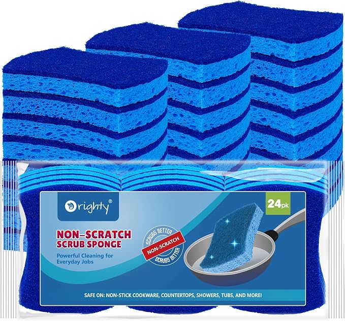 Orighty Non-Scratch Scrub Sponges, 24 Pack Kitchen Sponge Cleaning Sponge | Dual Side Sponges for Dishes, Kitchen Cleaning, Non-Stick Cookware, Washing Dishes, Bathroom, and Household