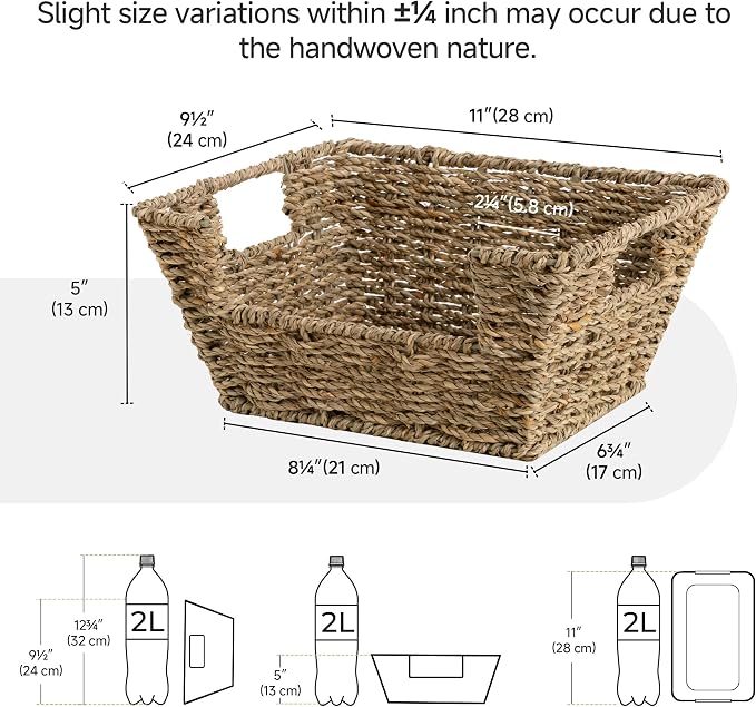 StorageWorks Wicker Storage Baskets for Shelves, Pantry Baskets, Seagrass | Pantry Baskets for Patato and Onion Storage, Stackable Wicker Basket Organizer for Shelf, Woven Basket for Storage, 2-Pack